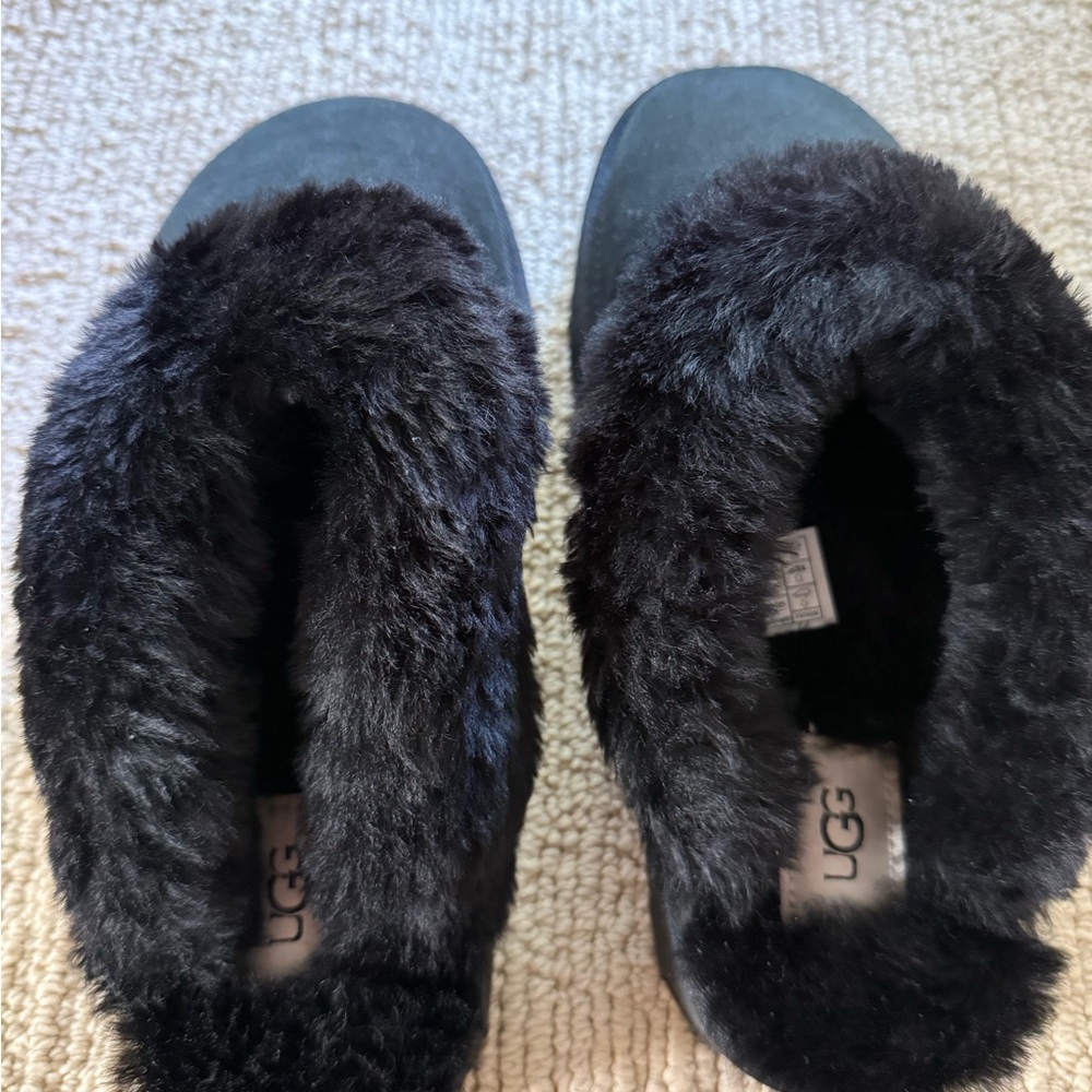 UGG Black Plush Shearling Slip-Ons US 9